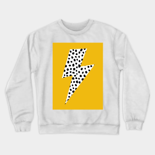 Black and white Spotty Lightning Bolt on Mustard Yellow Crewneck Sweatshirt by OneThreeSix